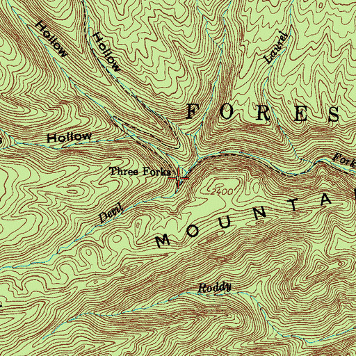 Topographic Map of Three Forks, VA