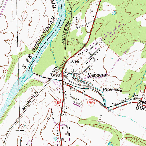Topographic Map of Verbena, VA