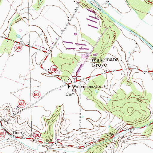 Topographic Map of Wakemans Grove, VA