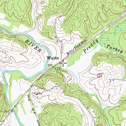 Topographic Map of Watts, VA