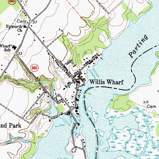Topographic Map of Willis Wharf, VA