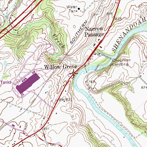 Topographic Map of Willow Grove, VA
