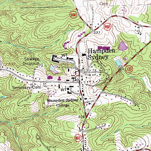 Topographic Map of Bagby Hall, VA