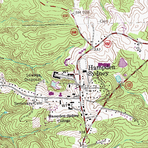 Topographic Map of Cushing Hall, VA