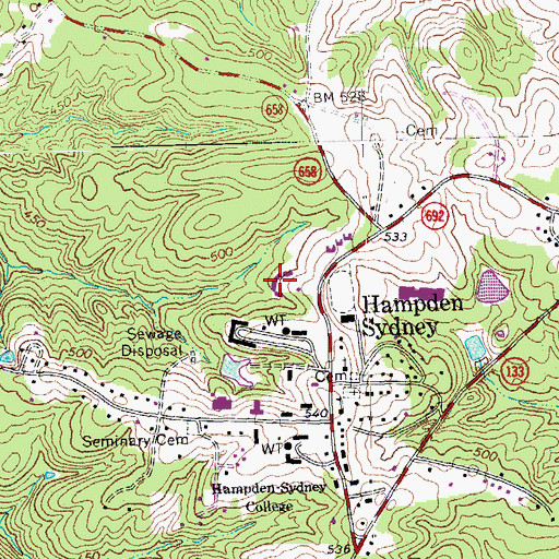 Topographic Map of Hampden House Halls, VA