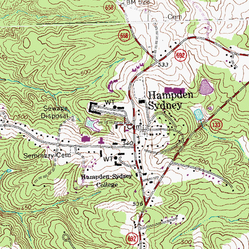 Topographic Map of Watkins Bell Tower, VA
