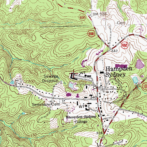 Topographic Map of Whitehouse Hall, VA