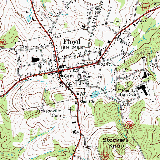 Topographic Map of Floyd Town Hall, VA
