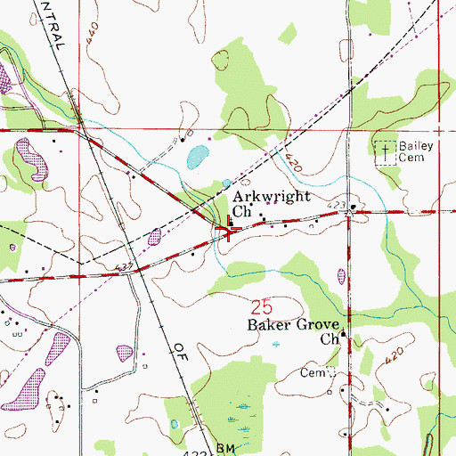 Topographic Map of Arkwright Cemetery, AL