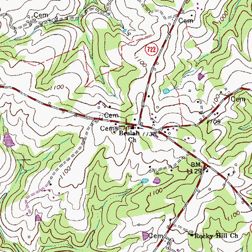 Topographic Map of Beulah Cemetery, VA