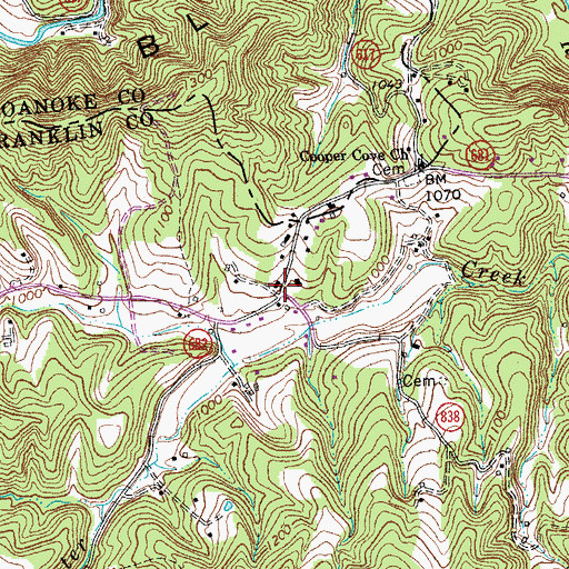 Topographic Map of Coopers Cove, VA