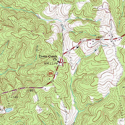 Topographic Map of Town Creek Cemetery, VA