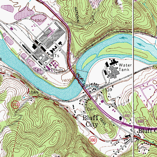 Topographic Map of Anderson E Shumate Memorial Bridge, VA