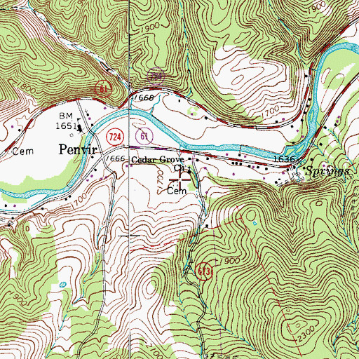 Topographic Map of Cedar Grove Cemetery, VA