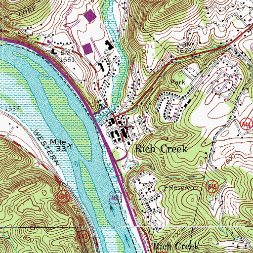 Topographic Map of First Baptist Church, VA
