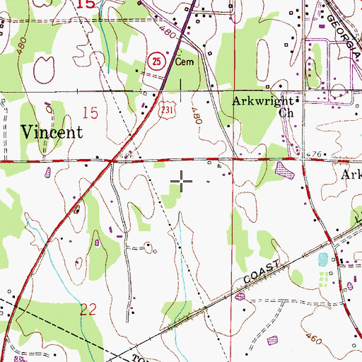 Topographic Map of Vincent Cemetery, AL