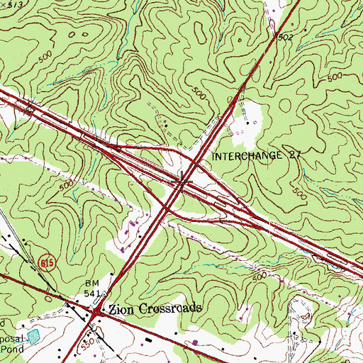 Topographic Map of Interchange 136, VA