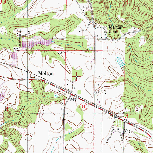 Topographic Map of Melton Church, AL