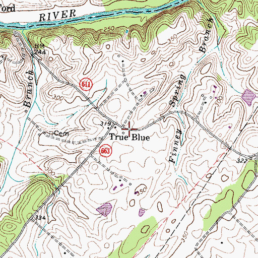 Topographic Map of True Blue School (historical), VA