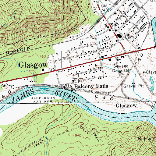 Topographic Map of Balcony Falls, VA