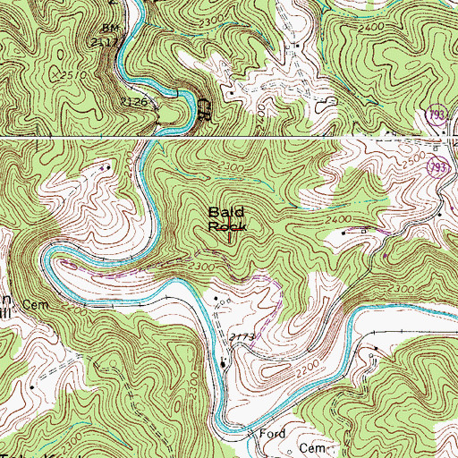 Topographic Map of Bald Rock, VA