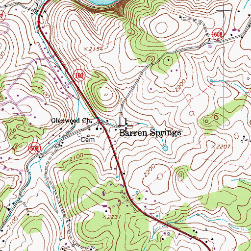 Topographic Map of Barren Springs, VA