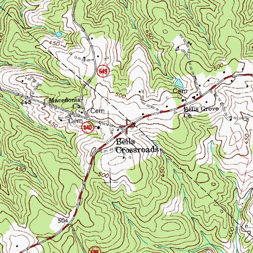 Topographic Map of Bells Crossroads, VA