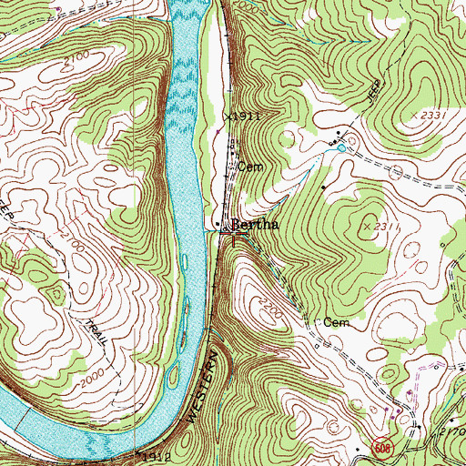 Topographic Map of Bertha, VA