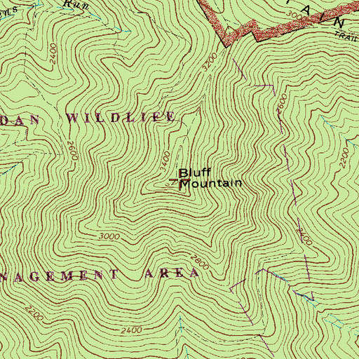 Topographic Map of Bluff Mountain, VA
