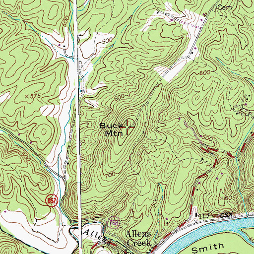 Topographic Map of Buck Mountain, VA