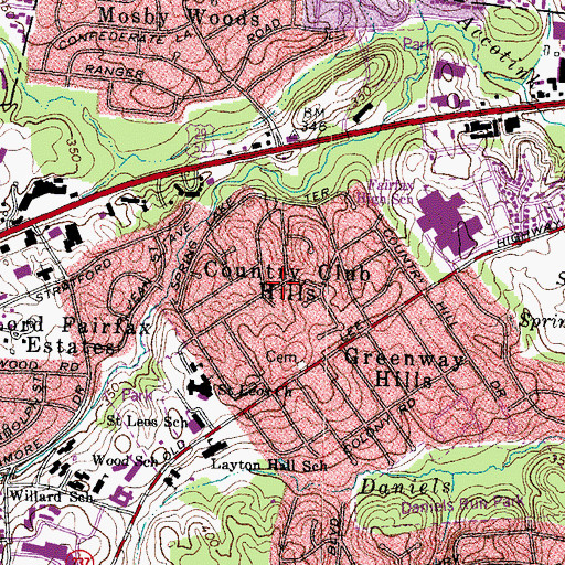 Topographic Map of Country Club Hills, VA