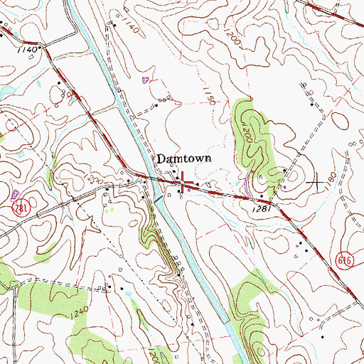 Topographic Map of Damtown, VA