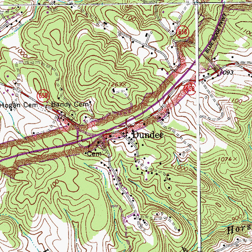 Topographic Map of Dundee, VA