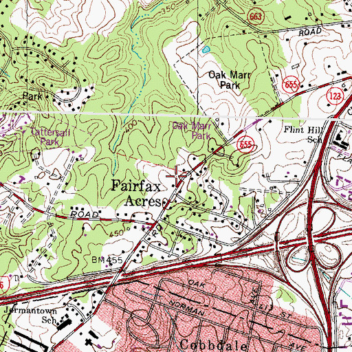 Topographic Map of Fairfax Acres, VA