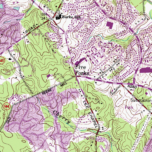 Topographic Map of Five Forks, VA