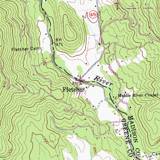 Topographic Map of Fletcher, VA