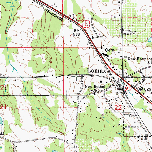 Topographic Map of Lomax Church, AL