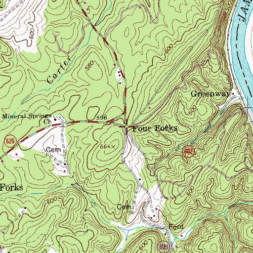 Topographic Map of Four Forks, VA