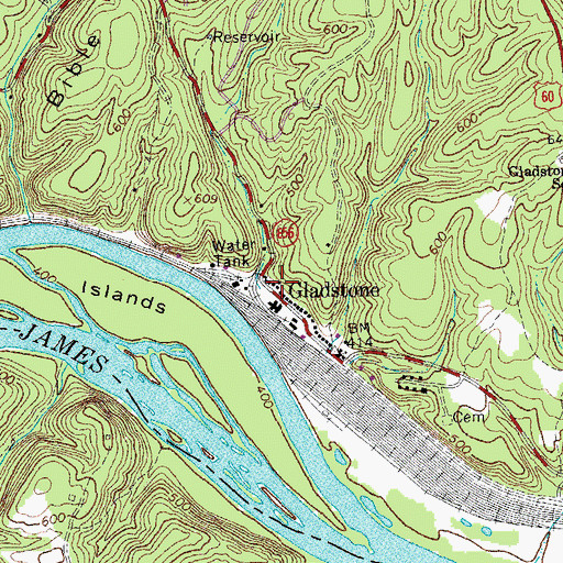 Topographic Map of Gladstone, VA