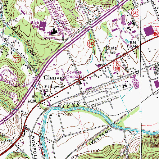 Topographic Map of Glenvar, VA