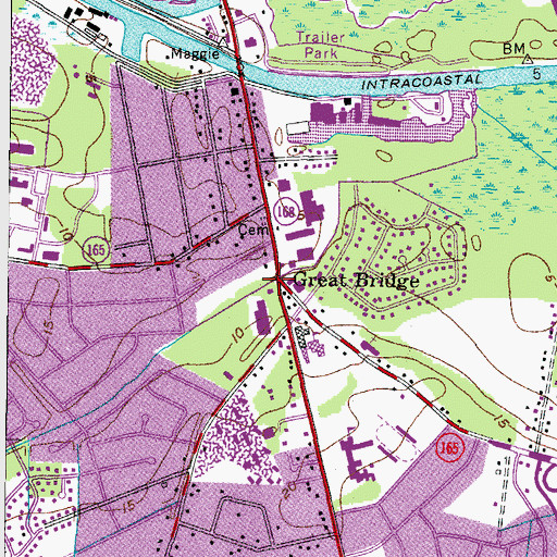 Topographic Map of Great Bridge, VA