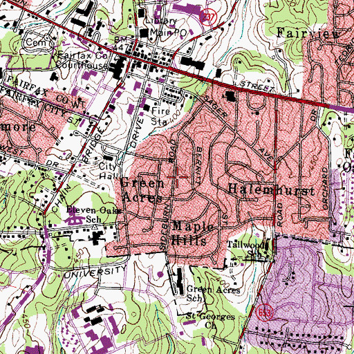 Topographic Map of Green Acres, VA