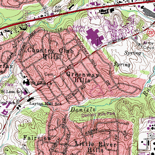 Topographic Map of Greenway Hills, VA