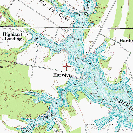 Topographic Map of Harveys, VA