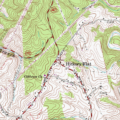 Topographic Map of Hickory Flat, VA