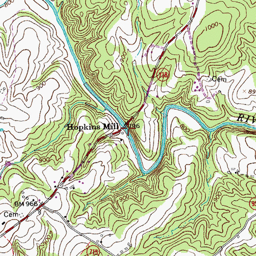 Topographic Map of Hopkins Mill, VA