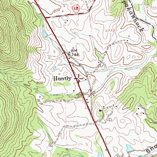 Topographic Map of Huntly, VA