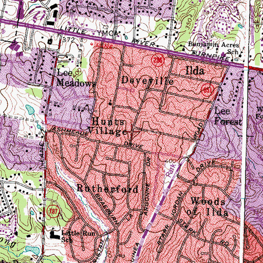 Topographic Map of Hunts Village, VA