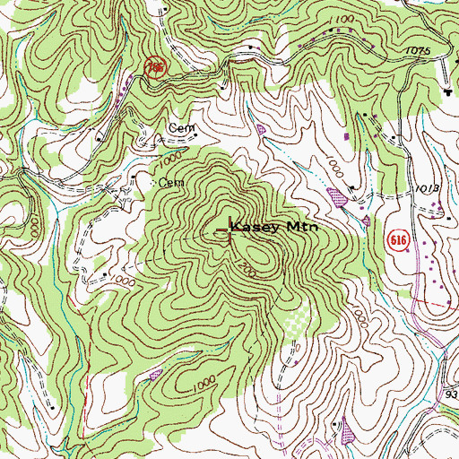 Topographic Map of Kasey Mountain, VA