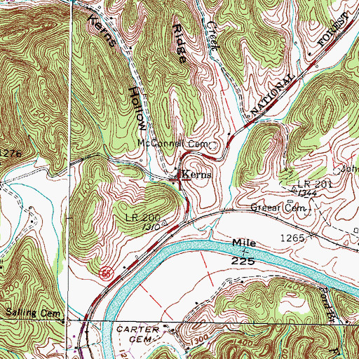 Topographic Map of Kerns, VA